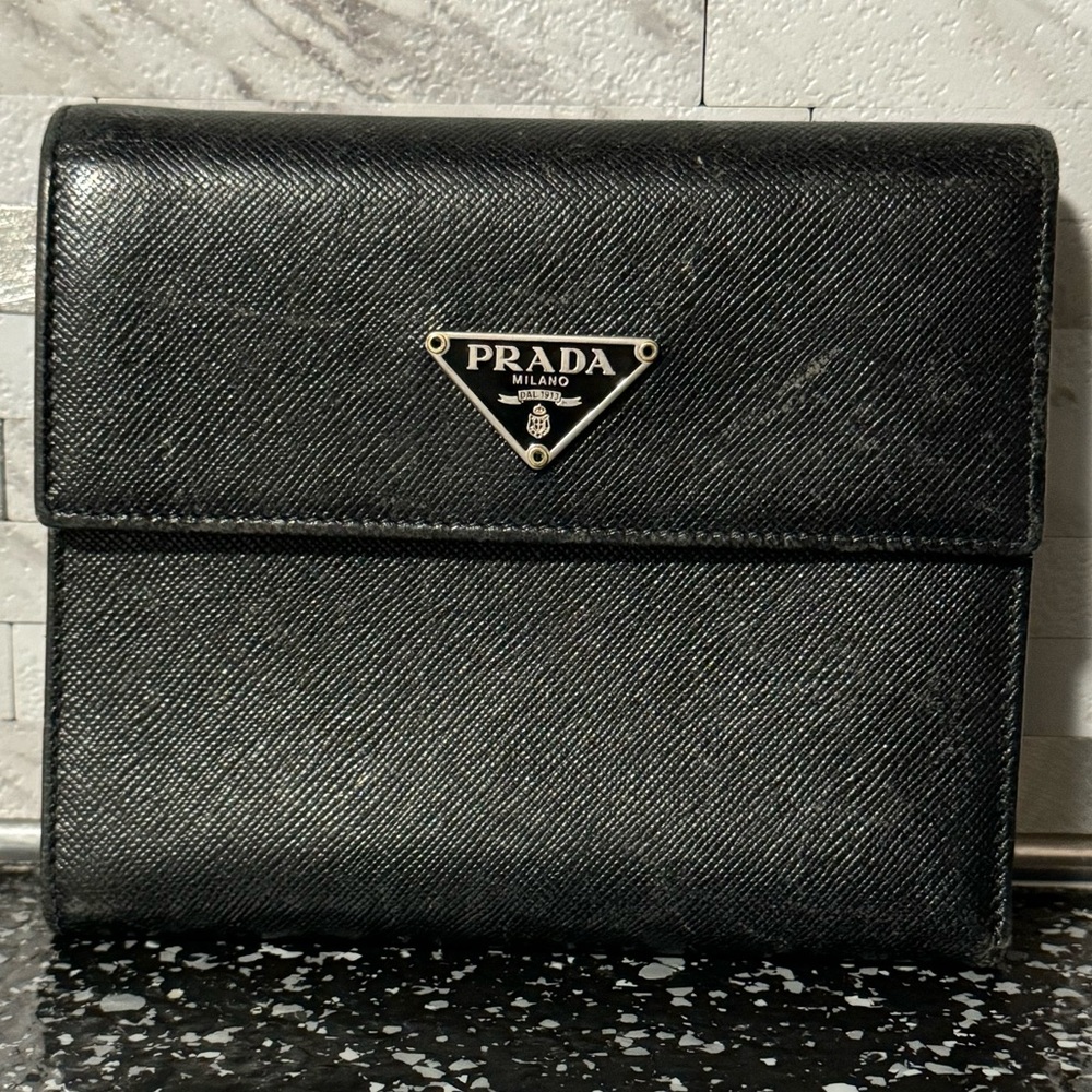 PRADA Saffiano Leather Tri-Fold Snap Wallet